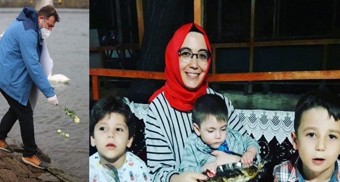 Üç oğlu ve eşini Meriç’te kaybeden Murat Akçabay Main Nehri’ne sarı gül bıraktı