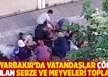 Diyarbakır'da vatandaşlar &ccedil;&ouml;pe atılan sebze ve meyveleri topladı