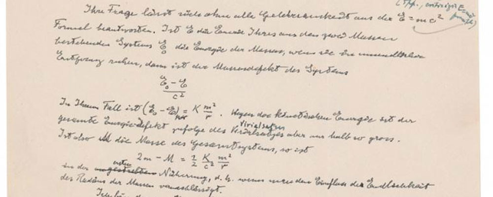 Einstein’ın E=mc² formülünü içeren el yazma mektubu 1,2 milyon dolara satıldı