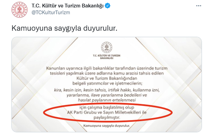 Kültür ve Turizm Bakanlığı, AKP grubuna bilgi verdi; muhalefeti yok saydı!