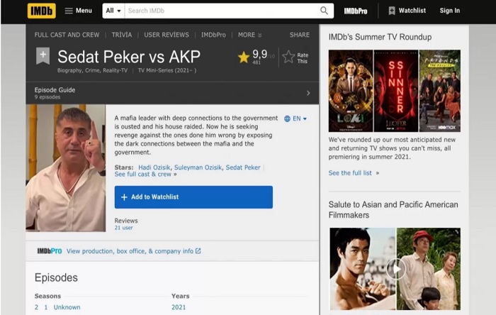 Sedat Peker’in videoları IMDb’ye girdi