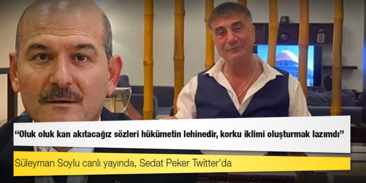 Süleyman Soylu canlı yayında, Sedat Peker Twitter'da: Oluk oluk kan akıtacağız sözleri hükümetin lehinedir, korku iklimi oluşturmak lazımdı