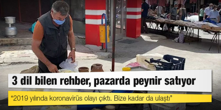 3 dil bilen rehber, pazarda peynir satıyor