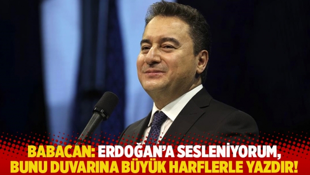 Babacan: Erdoğan'a sesleniyorum, bunu duvarına büyük harflerle yazdır!