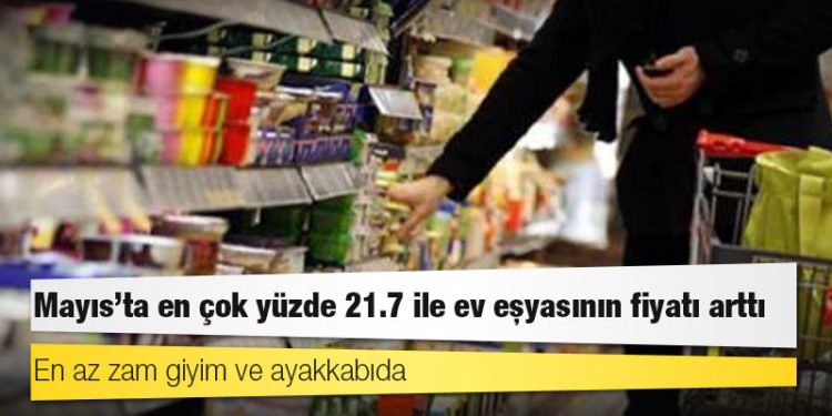 Mayıs'ta en çok yüzde 21.7 ile ev eşyasının fiyatı arttı; en az zam giyim ve ayakkabıda