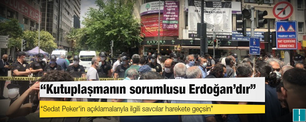 Saldırının ardından HDP İzmir İl Başkanlığı önünde toplanan partililer: Kutuplaşmanın sorumlusu Erdoğan'dır