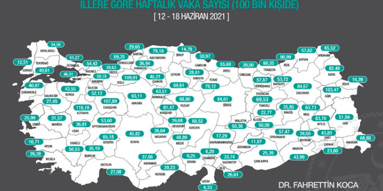 İllere göre haftalık vaka sayısını gösteren harita güncellendi