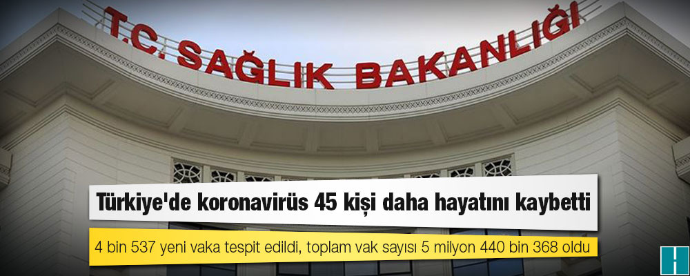 Türkiye'de koronavirüs 45 kişi daha hayatını kaybetti: 4 bin 537 yeni vaka tespit edildi, toplam vak sayısı 5 milyon 440 bin 368 oldu