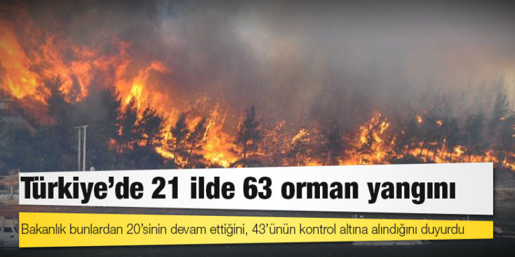 Türkiye'de 21 ilde 63 orman yangını
