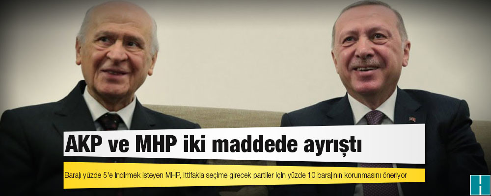 Barajı yüzde 5'e indirmek isteyen MHP, ittifakla seçime girecek partiler için yüzde 10 barajının korunmasını öneriyor