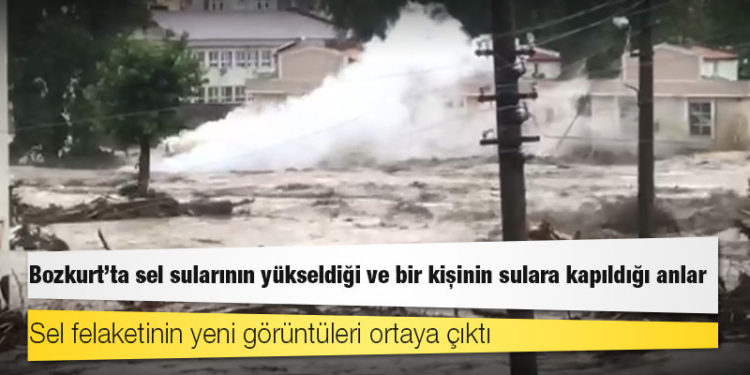 Bozkurt'ta sel sularının yükseldiği ve bir kişinin sulara kapıldığı anlar