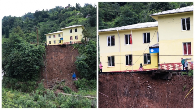 Rize’de heyelan: İlkokulun bahçesi çöktü