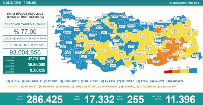 Türkiye'de Koronavirüs | 255 kişi daha hayatını kaybetti, 17 bin 332 yeni vaka tespit edildi