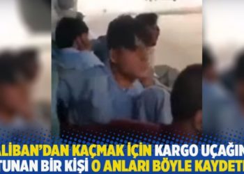 Taliban'dan ka&ccedil;mak i&ccedil;in kargo u&ccedil;ağına tutunan bir kişi o anları b&ouml;yle kaydetmiş