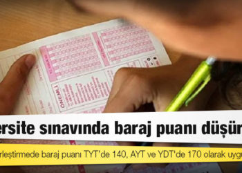 Üniversite sınavında baraj puanı düşürüldü