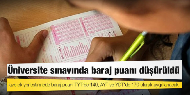 Üniversite sınavında baraj puanı düşürüldü