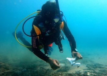 Deniz tabanı maske ve eldiven dolu