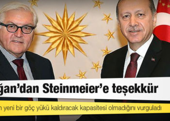 Erdoğan, Almanya Cumhurbaşkanı Steinmeier'le konuştu; Türkiye'nin yeni bir göç yükü kaldıracak kapasitesi olmadığını vurguladı