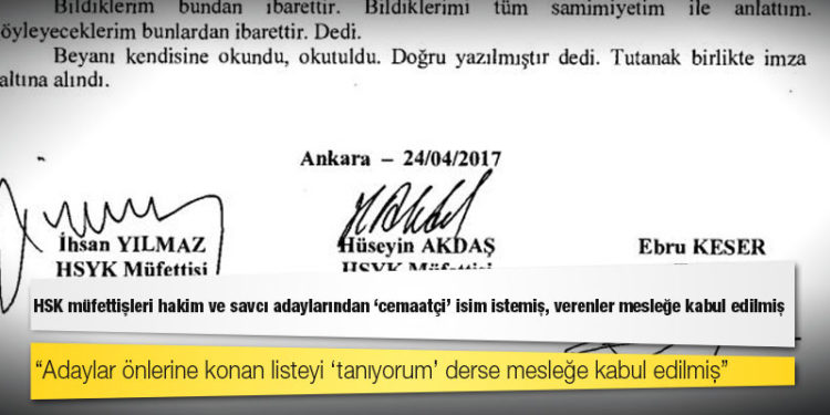 HSK müfettişleri hâkim ve savcı adaylarından “cemaatçi” isim istemiş