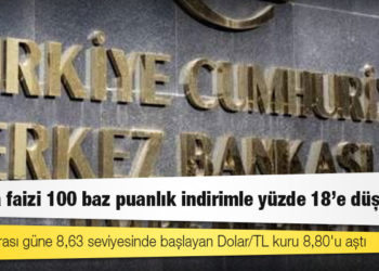 Merkez Bankası faiz kararı: Politika faizi 100 baz puanlık indirimle yüzde 18'e düşürüldü