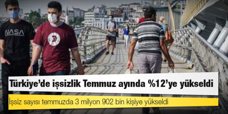 Türkiye'de işsizlik Temmuz ayında %12'ye yükseldi