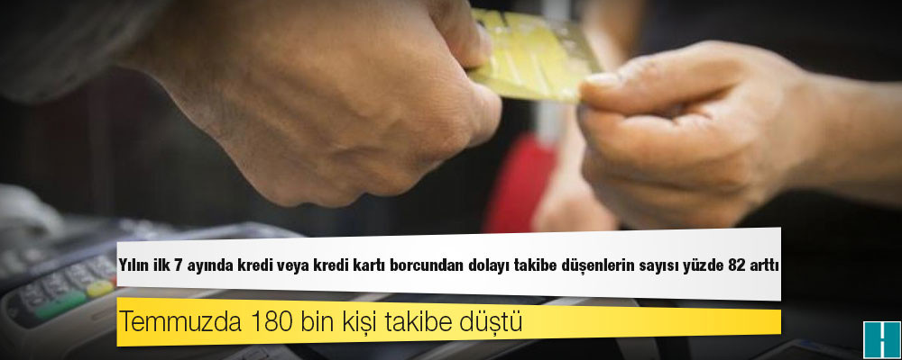 Yılın ilk 7 ayında kredi veya kredi kartı borcundan dolayı takibe düşenlerin sayısı yüzde 82 arttı