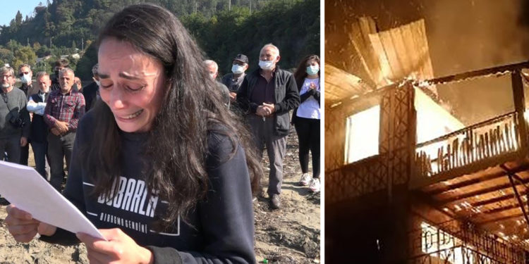 Kültür balıkçılığına karşı çıkan ressam Gökçe Erhan’ın evi yandı: ‘Evimizi üzerimize yıktınız’