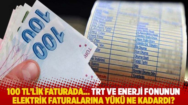 100 TL'lik faturada... TRT ve enerji fonunun elektrik faturalarına yükü ne kadardı?