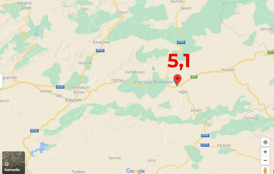 Erzurum’da 5,1 büyüklüğünde deprem