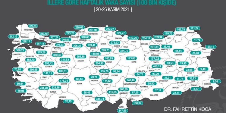 Bakan Koca, 20-26 Kasım insidans haritasını paylaştı