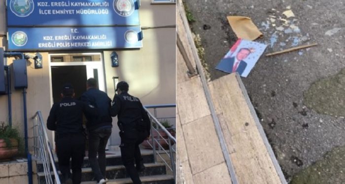 Erdoğan’ın fotoğrafını yere atan kişi gözaltına alındı