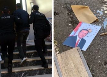 Krizin sorumlusu olarak gördüğü Erdoğan'ın fotoğrafını yere attı, tutuklandı