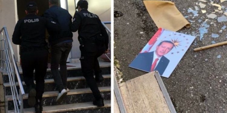 Krizin sorumlusu olarak gördüğü Erdoğan'ın fotoğrafını yere attı, tutuklandı