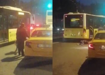 Taksici ücret için tartıştığı turist kadını otobüsün altına itti