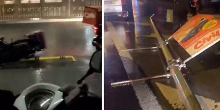 İstanbul'da bir anda fırtına ve yağış başladı; araçlar zarar gördü, direkler devrildi