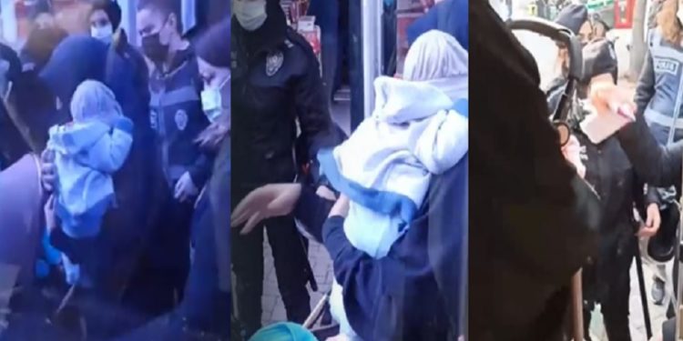 Furkan Vakfı gönüllüsü bebekli kadınlara gözaltı! Polis, tesettürlü kadının başörtüsünü açtı!