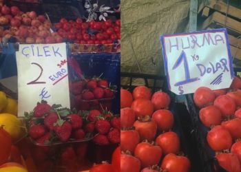 Siirt'te pazarcılar fiyatları etiketlere dolar ve euro olarak yazdı