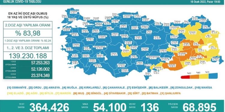 Türkiye'de Covid-19 tablosu: Günlük vaka sayısı 54 bin 100, can kaybı 136