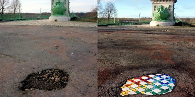 ‘Kaldırım Şairi’ Ememem, çukurları mozaik sanatıyla onarıyor