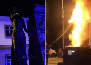 Edirne’de Adalet Anıtı yakıldı