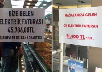Elektik faturalarını camlara asan esnaf isyan etti