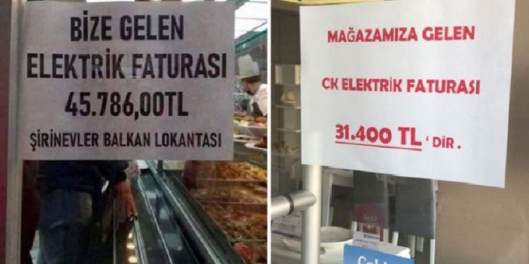 Elektik faturalarını camlara asan esnaf isyan etti