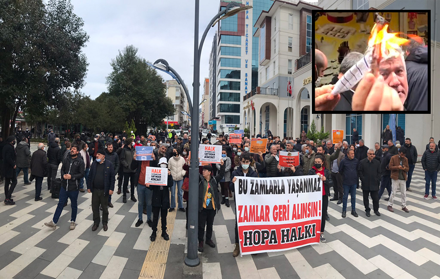 Hopalılar elektrik faturalarını yakıp zamları protesto etti