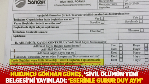 Hukukçu Gökhan Güneş, 'Sivil ölümün yeni belgesi'ni yayımladı: 'Eserinle gurur duy AYM'