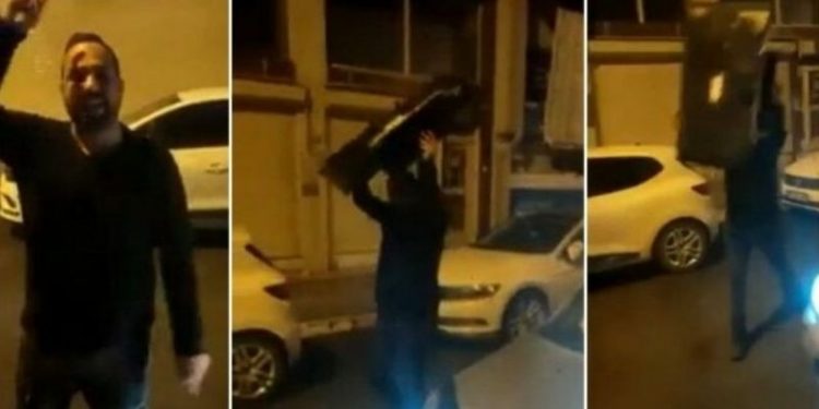 Iğdırlı yurttaş, dağıtım şirketinin önünde televizyonunu parçaladı