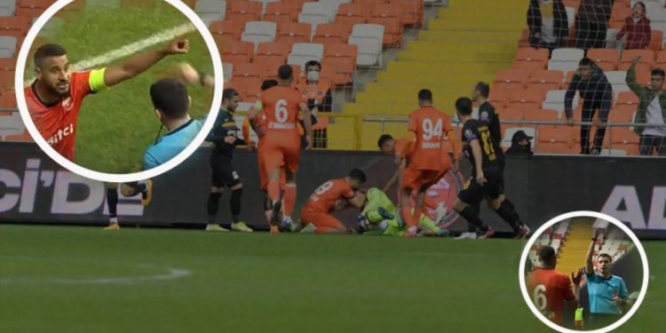 Hakem aynı futbolcuya 5 saniye içerisinde 3 kart gösterdi, saha karıştı