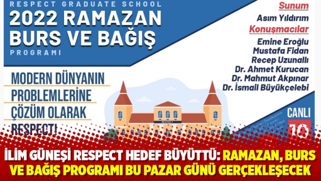 İlim güneşi Respect hedef büyüttü: Ramazan, Burs ve Bağış programı bu Pazar günü gerçekleşecek