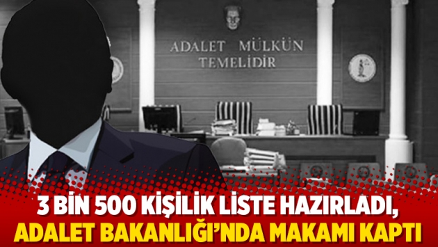 3 bin 500 kişilik liste hazırladı, Adalet Bakanlığı’nda makamı kaptı