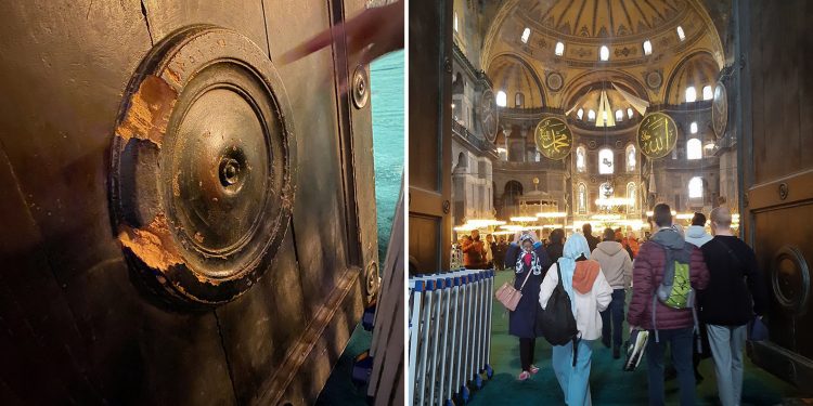 Ayasofya’nın tarihi kapısı tahrip edildi; görevliler ‘büyütmeyin’ dedi
