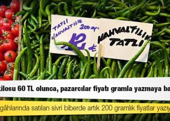 Biberin kilosu 60 TL olunca, pazarcılar fiyatı gramla yazmaya başladı!